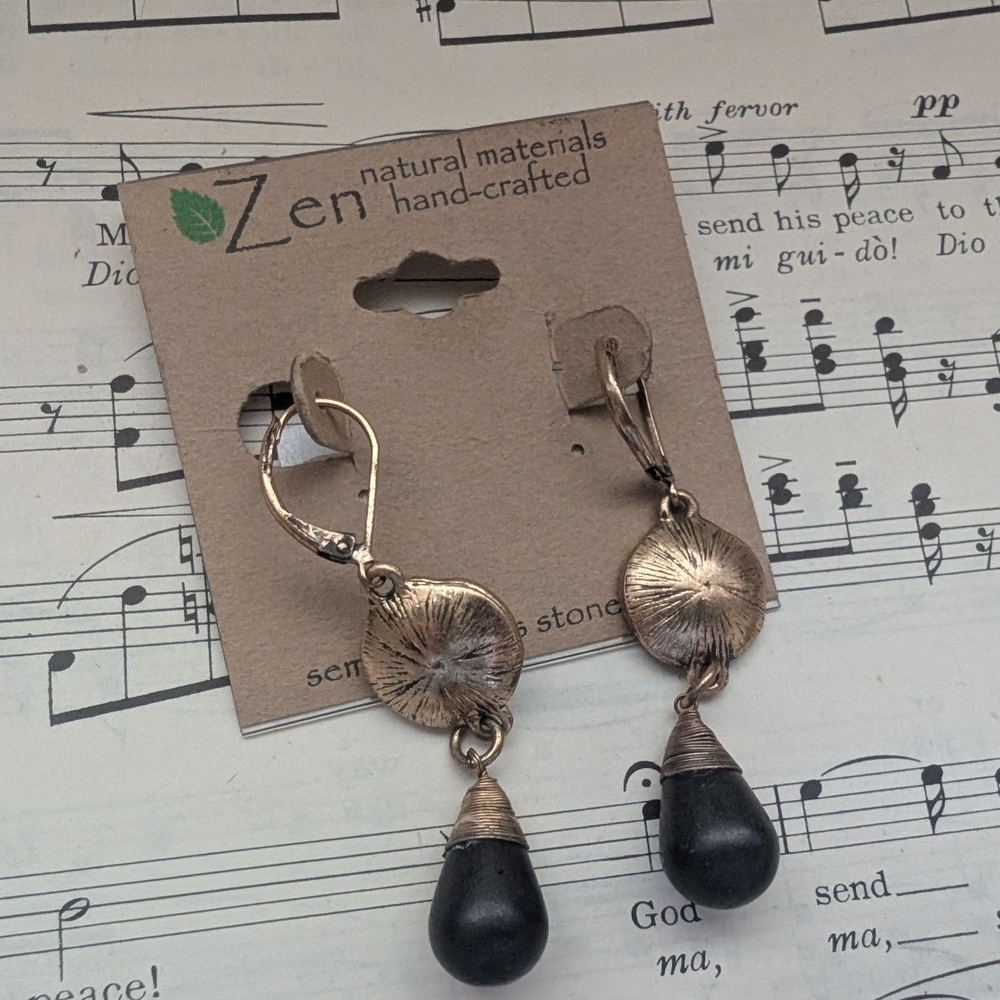 Gold and Black Drop Earrings - Picture 7 of 8